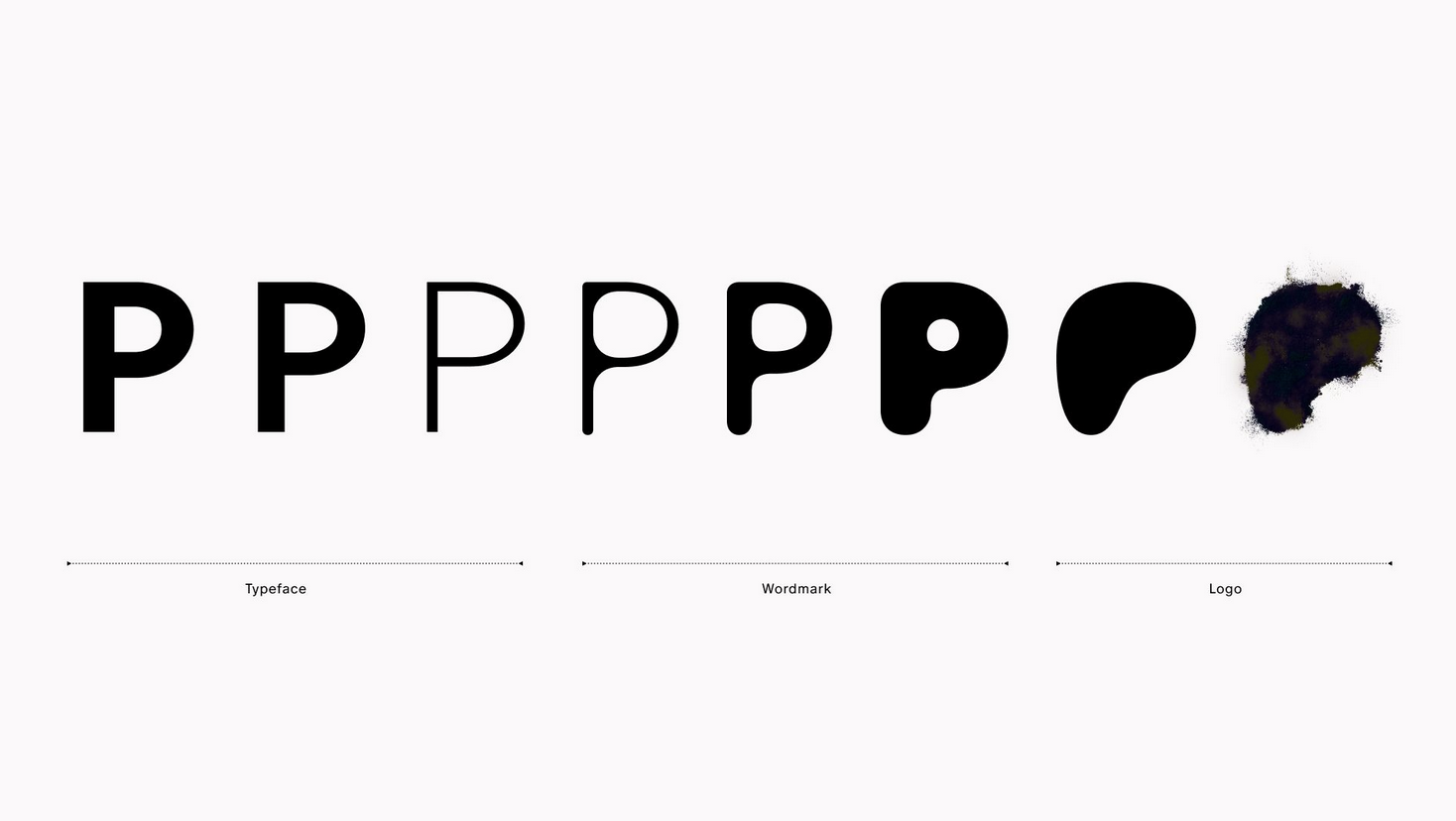 Logo progression showing a letter P morphing into the new redesign, a malleable, gooey looking P.