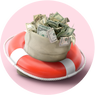 Money on a life raft icon